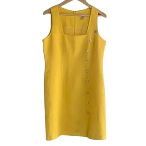 Spiegel Yellow Linen Blend‎ Sleeveless Button Front Shift Dress Size 4